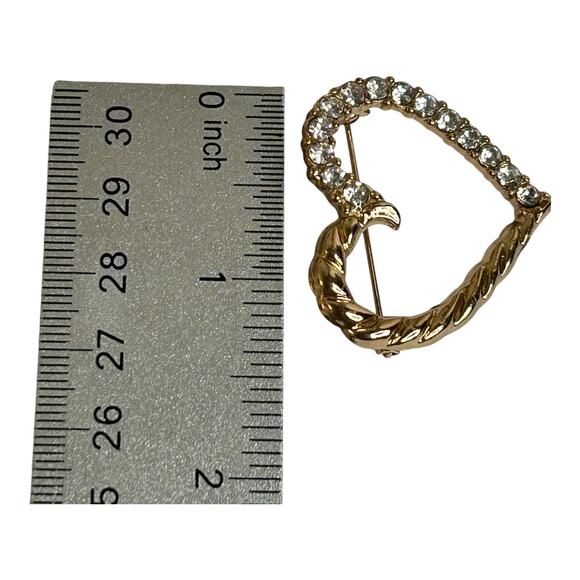 Vintage Gold Tone Clear CZ Heart Outline Brooch - Picture 4 of 5